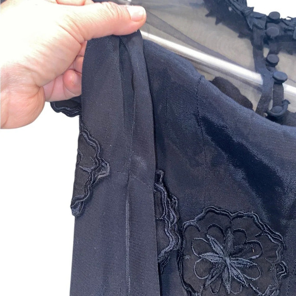 Free People Mini Dress Black Crepe Appliqué Grommet Mesh Neckline - Picture 14 of 14